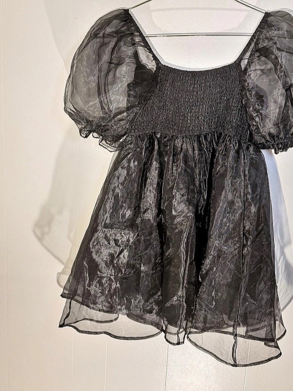 Audrey Parks Sheer Puff Sleeve Blouse in Black Size Medium Like New